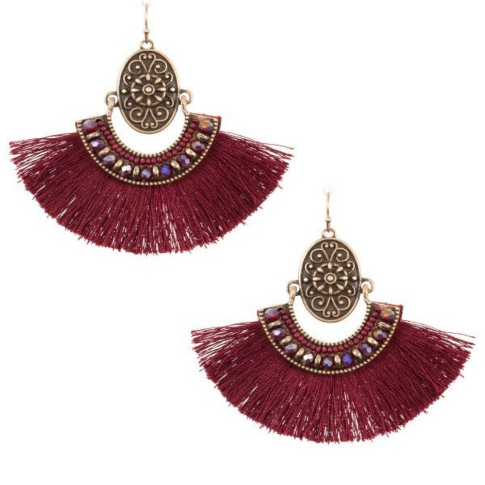 Earrings - GREY BLACK AND BURGUNDY